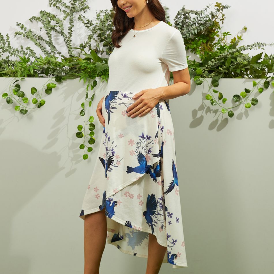 Maternity casual Print Round collar A Short-sleeve Dress White big image 4