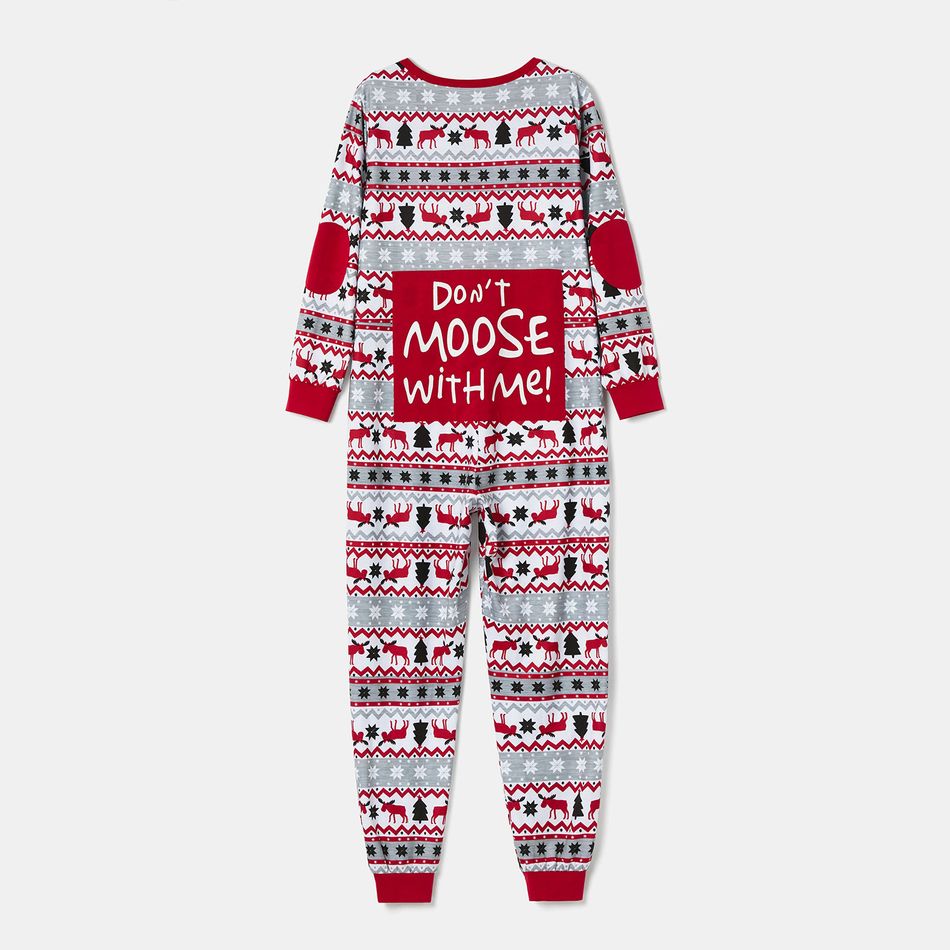 Mosaic DON'T MOOSE WITH ME Family Matching Christmas Pajamas Onesies+Hat（Flame resistant） Red big image 11