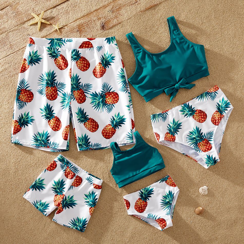 Pineapple Print Colorblock Family Matching Swimsuits Multi-color