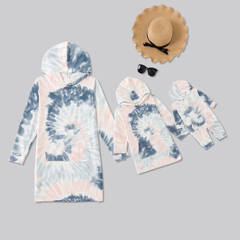 Tie Dye Print Long-sleeve Hoodie Mini Dresses for Mommy and Me Multi-color