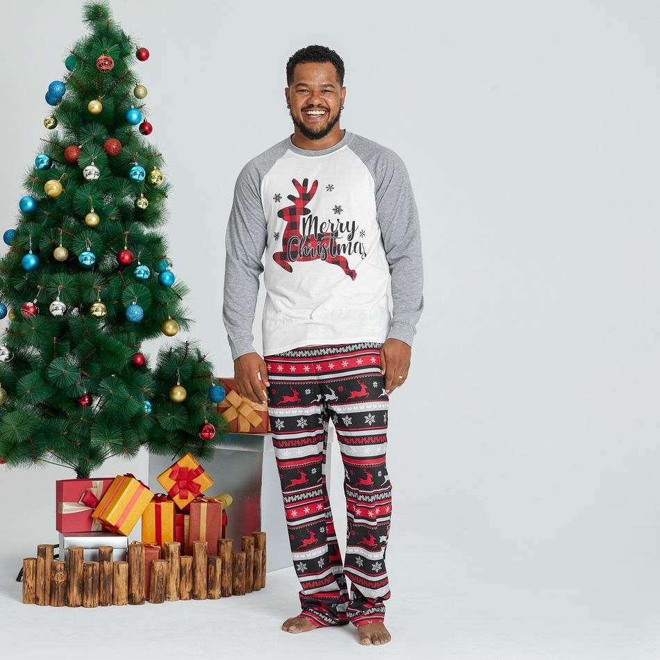 Merry Christmas Plaid Reindeer Print Family Matching Pajamas Sets (Flame Resistant) Multi-color big image 3