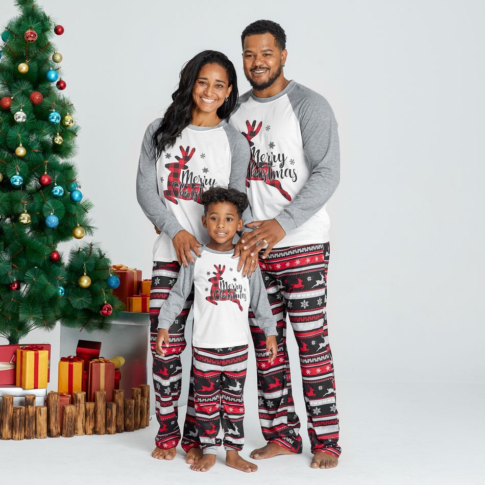 Merry Christmas Plaid Reindeer Print Family Matching Pajamas Sets (Flame Resistant) Multi-color big image 2