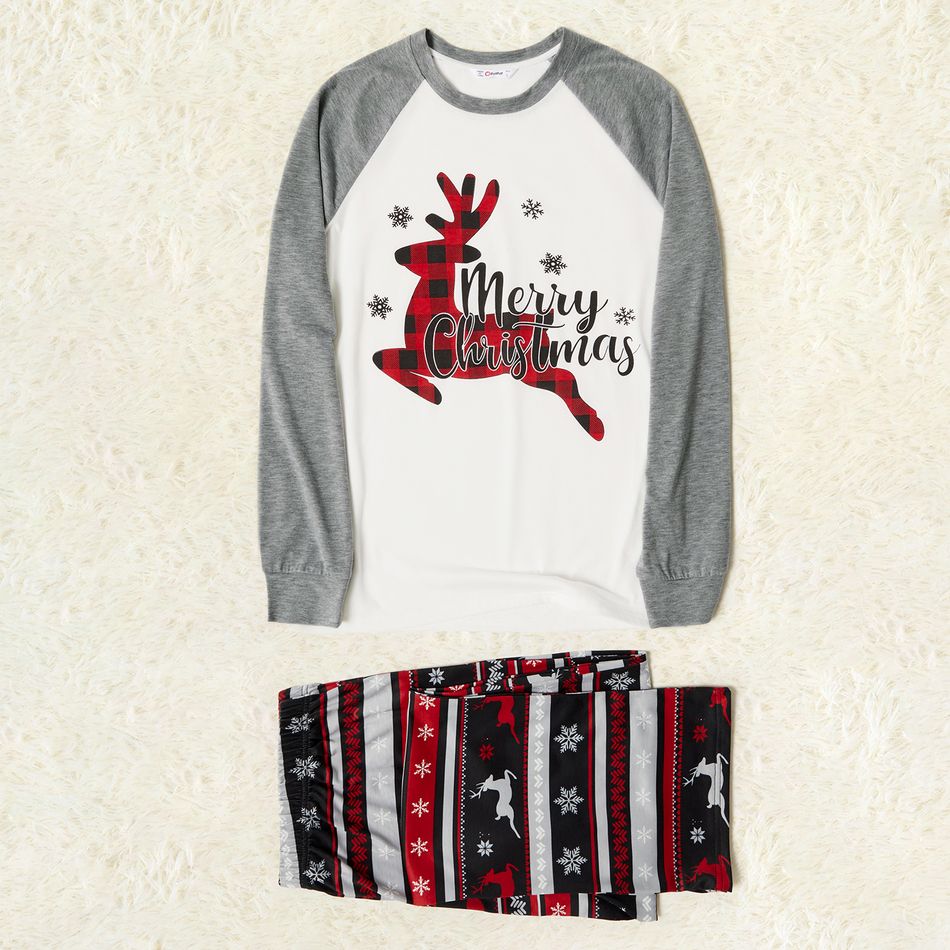 Merry Christmas Plaid Reindeer Print Family Matching Pajamas Sets (Flame Resistant) Multi-color big image 8