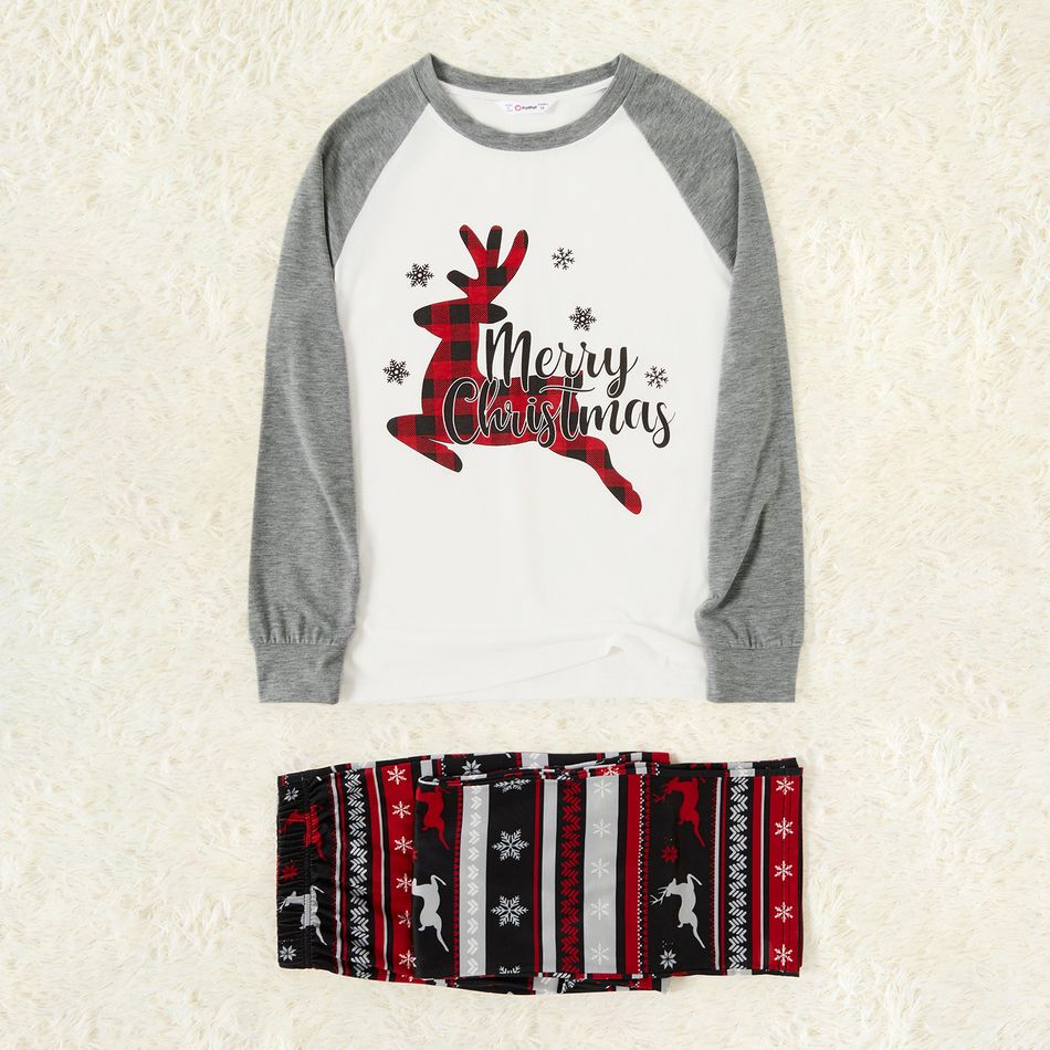 Merry Christmas Plaid Reindeer Print Family Matching Pajamas Sets (Flame Resistant) Multi-color big image 9