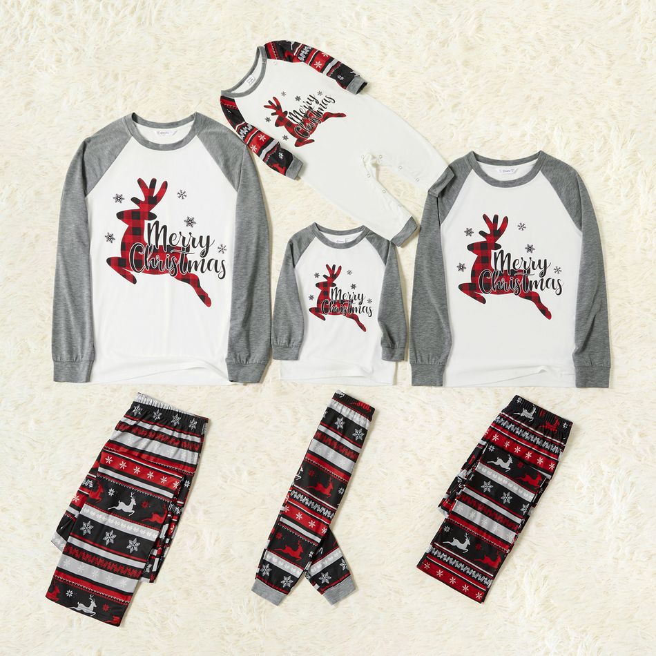 Merry Christmas Plaid Reindeer Print Family Matching Pajamas Sets (Flame Resistant) Multi-color big image 7