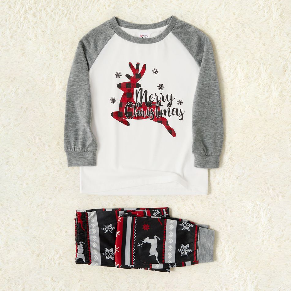 Merry Christmas Plaid Reindeer Print Family Matching Pajamas Sets (Flame Resistant) Multi-color big image 10