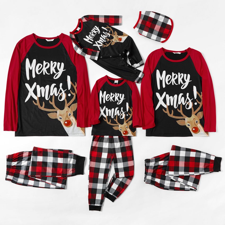 Mosaic Family Matching Reindeer Merry Christmas Pajamas Set(Flame Resistant) Black/White/Red big image 2