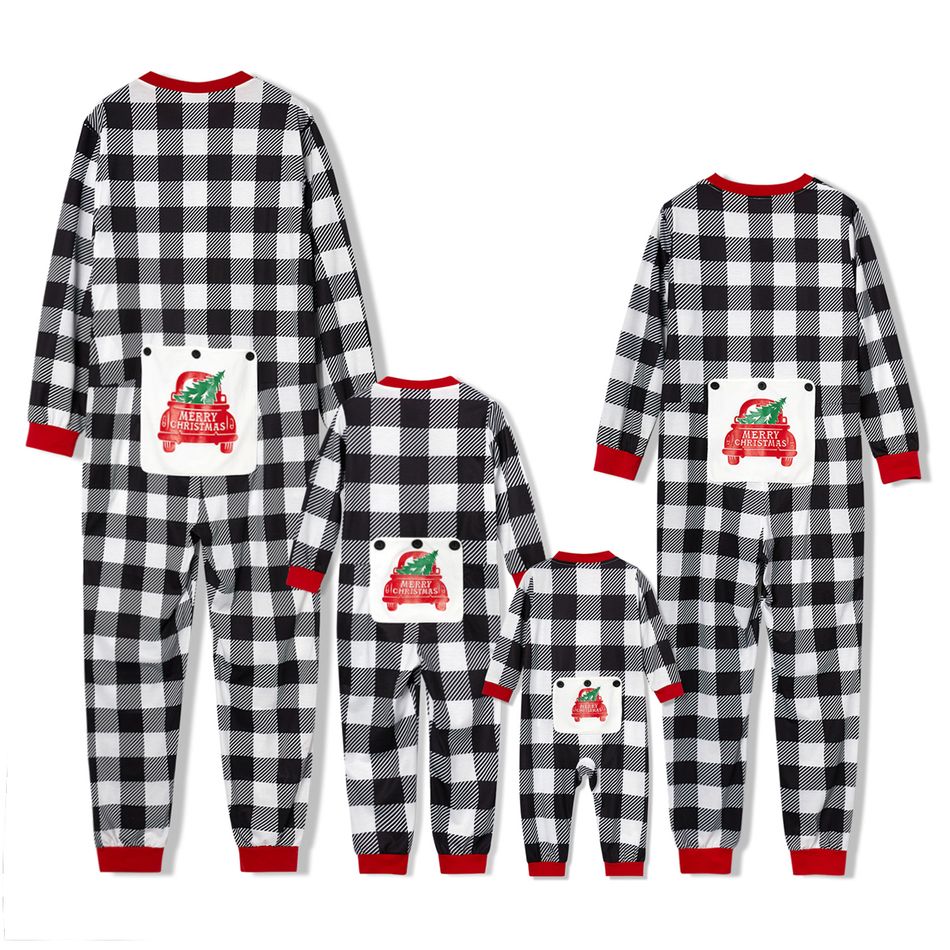 Family Matching Plaid Christmas Onesies Pajamas（Flame resistant） Color block big image 2