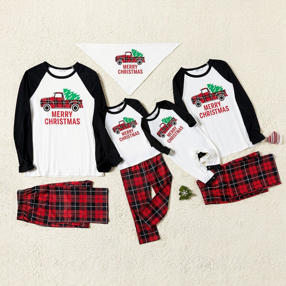 Family Matching Plaid Truck Carrying Christmas Tree Pajamas Sets (Flame Resistant) Multi-color