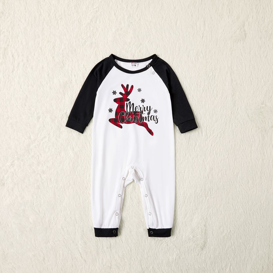Family Matching Plaid Deer Print Christmas Pajamas Sets (Flame Resistant) Color block big image 7