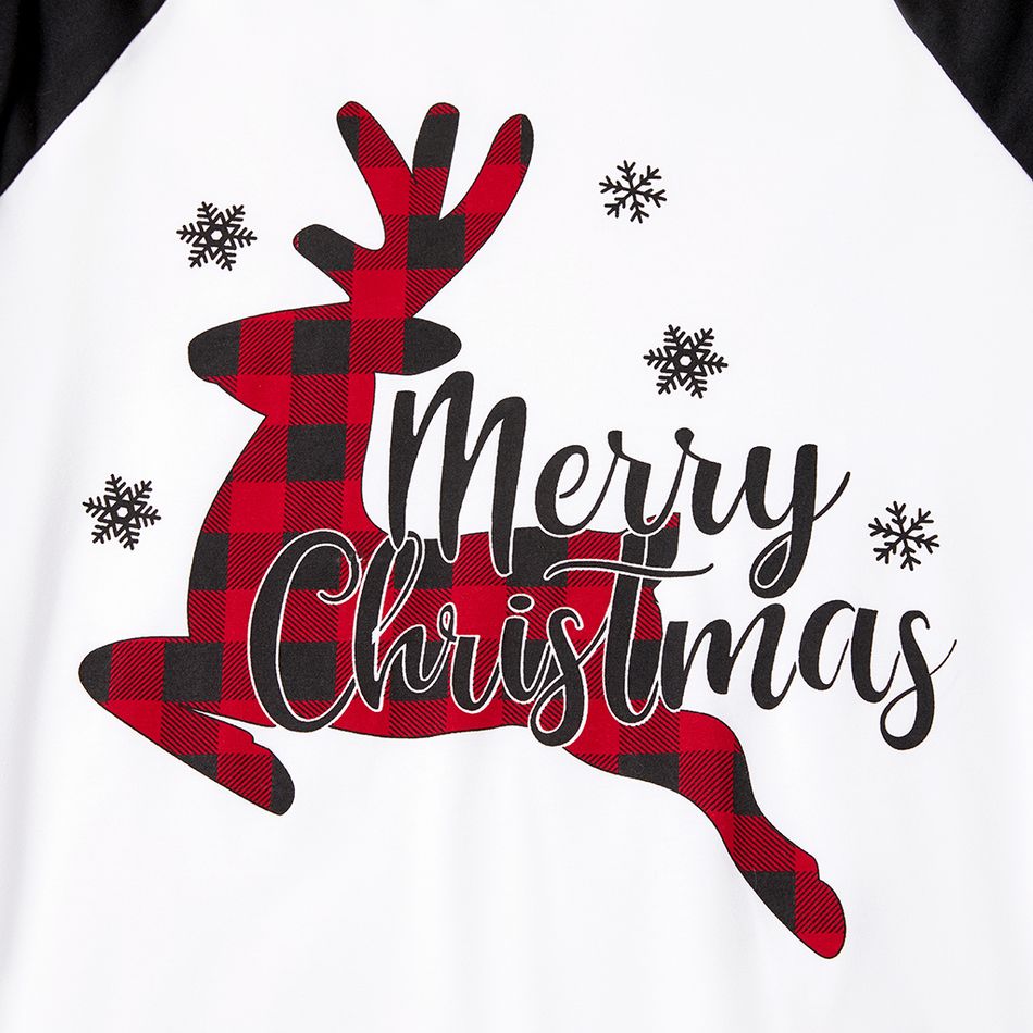 Family Matching Plaid Deer Print Christmas Pajamas Sets (Flame Resistant) Color block big image 5