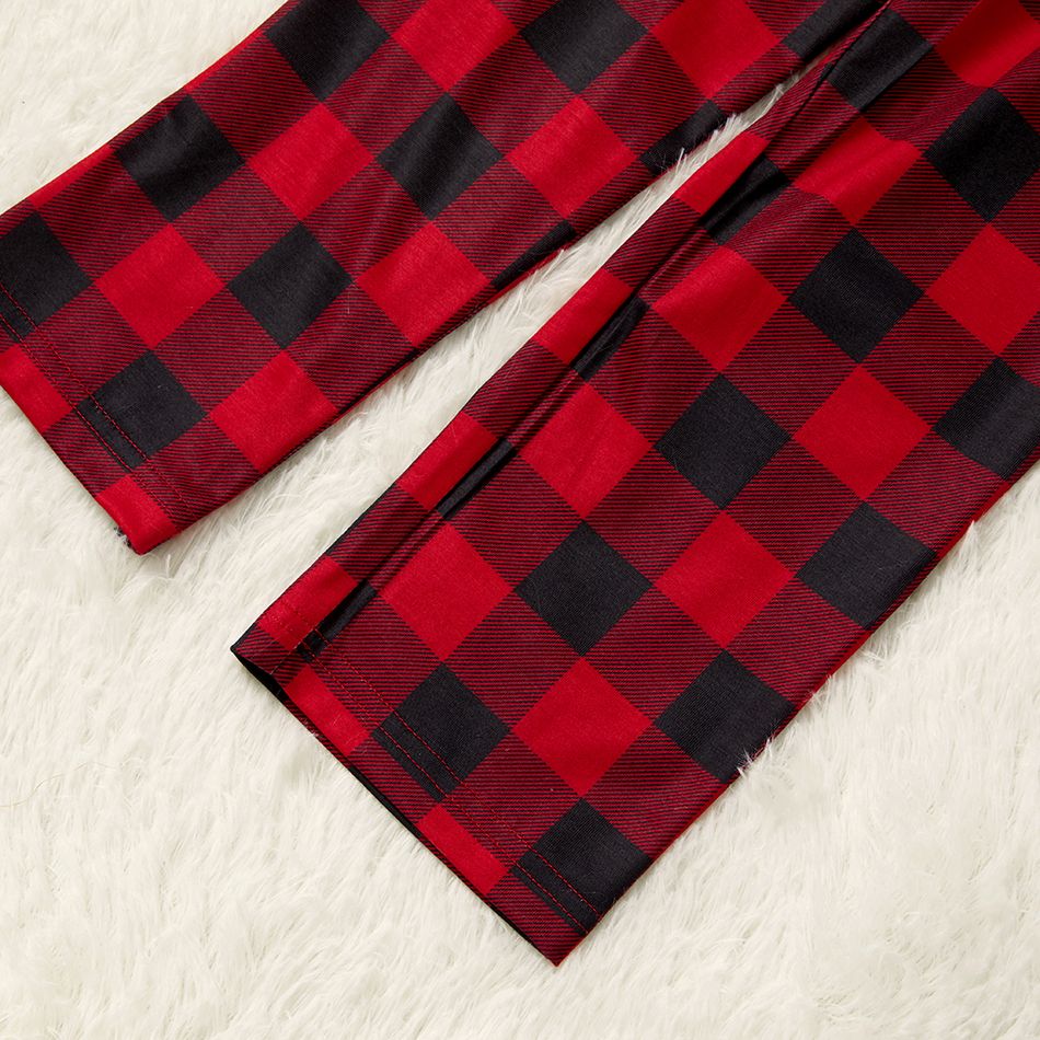 Family Matching Plaid Deer Print Christmas Pajamas Sets (Flame Resistant) Color block big image 6