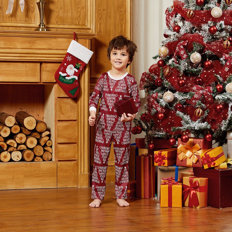 Christmas Letter Print Top and Striped Pants Pajamas Sets (Flame Resistant) White big image 16