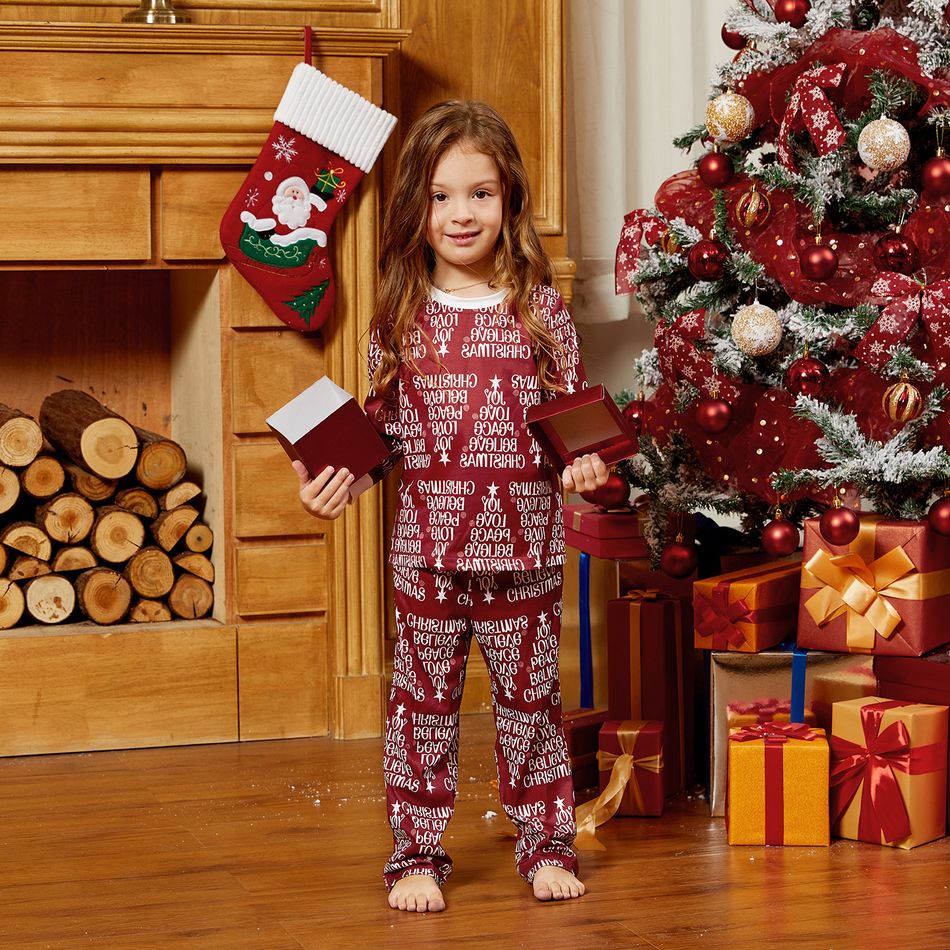 Christmas Letter Print Top and Striped Pants Pajamas Sets (Flame Resistant) White big image 17