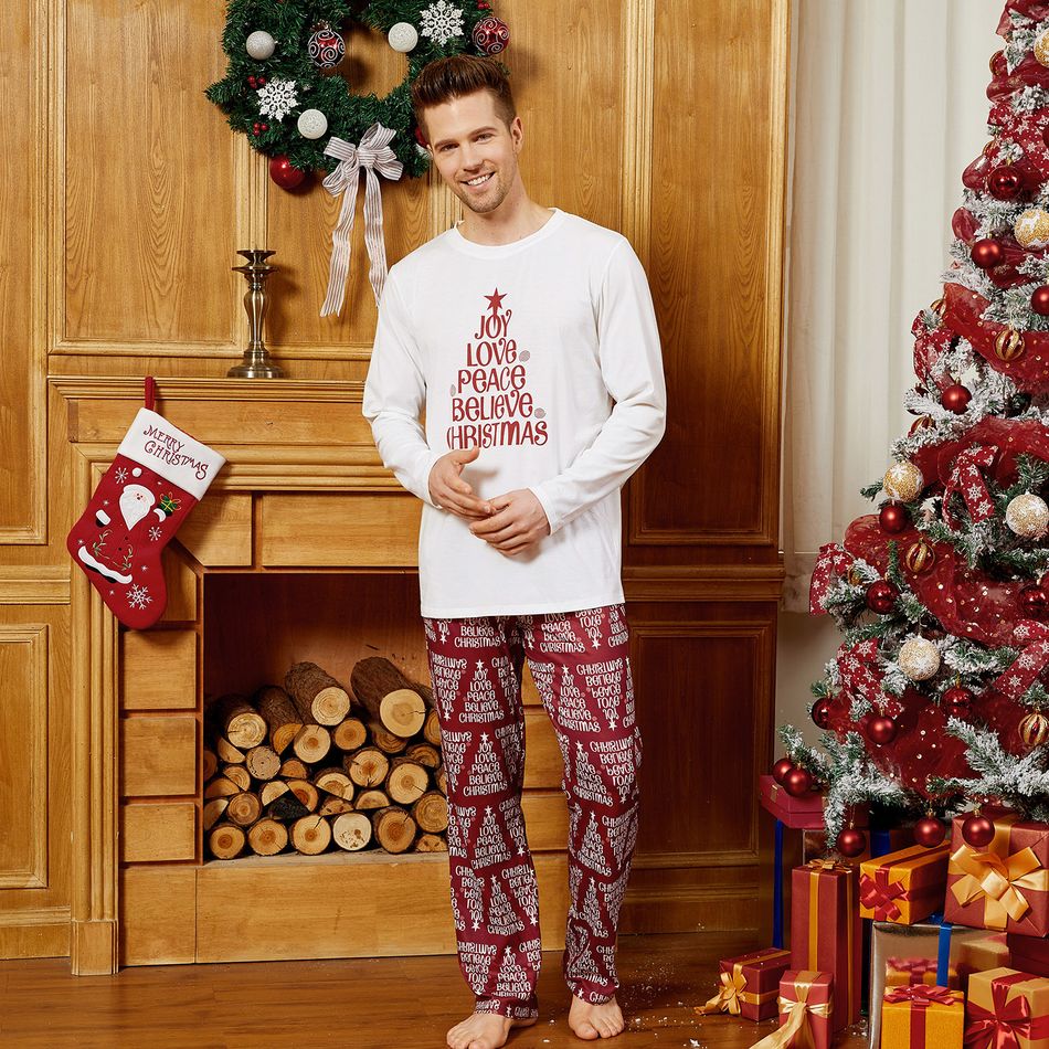 Christmas Letter Print Top and Striped Pants Pajamas Sets (Flame Resistant) White big image 18