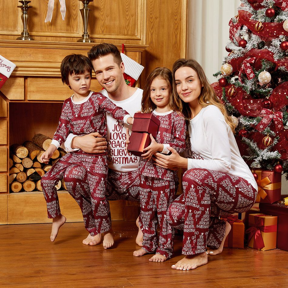 Christmas Letter Print Top and Striped Pants Pajamas Sets (Flame Resistant) White big image 19