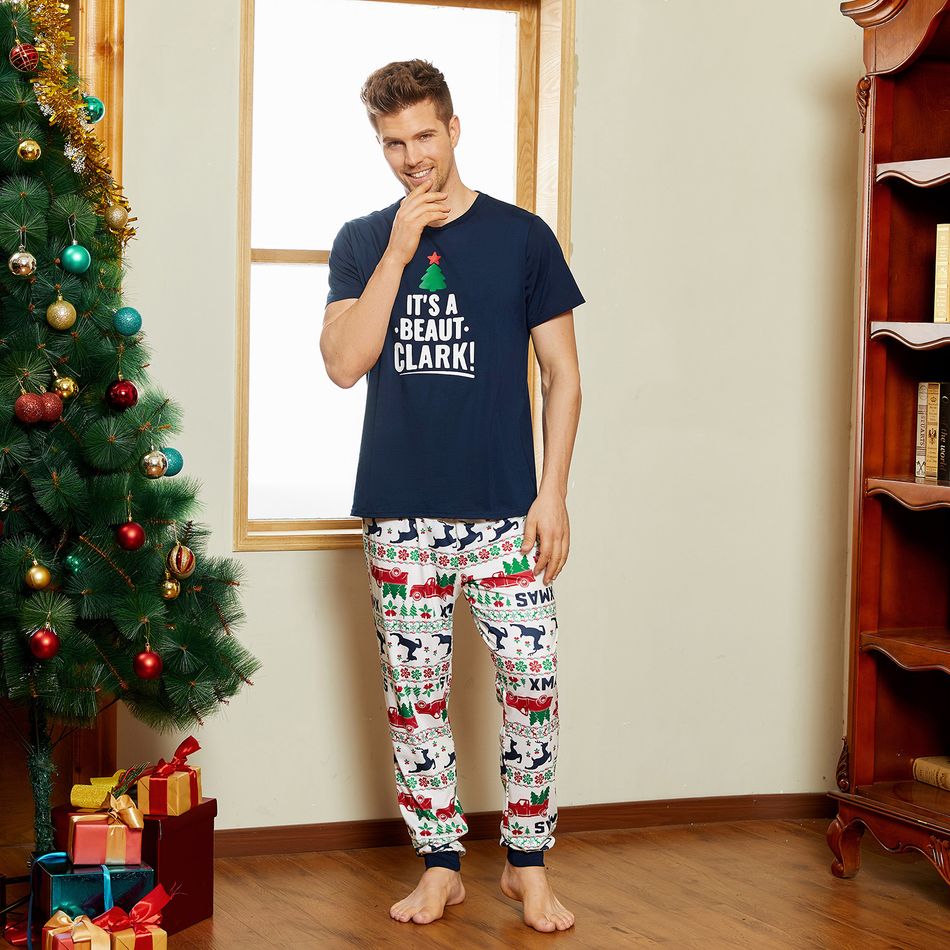 Christmas Letter Short-sleeve Top and Reindeer Pants Family Matching Pajamas Sets (Flame Resistant) Dark Blue big image 11