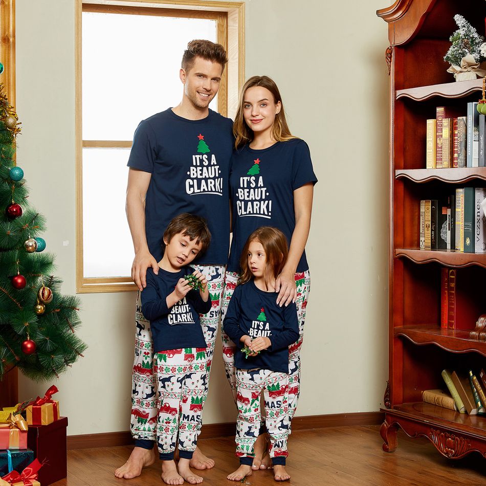 Look de família Manga comprida Conjuntos de roupa para a família Pijamas (Flame Resistant) Azul Escuro