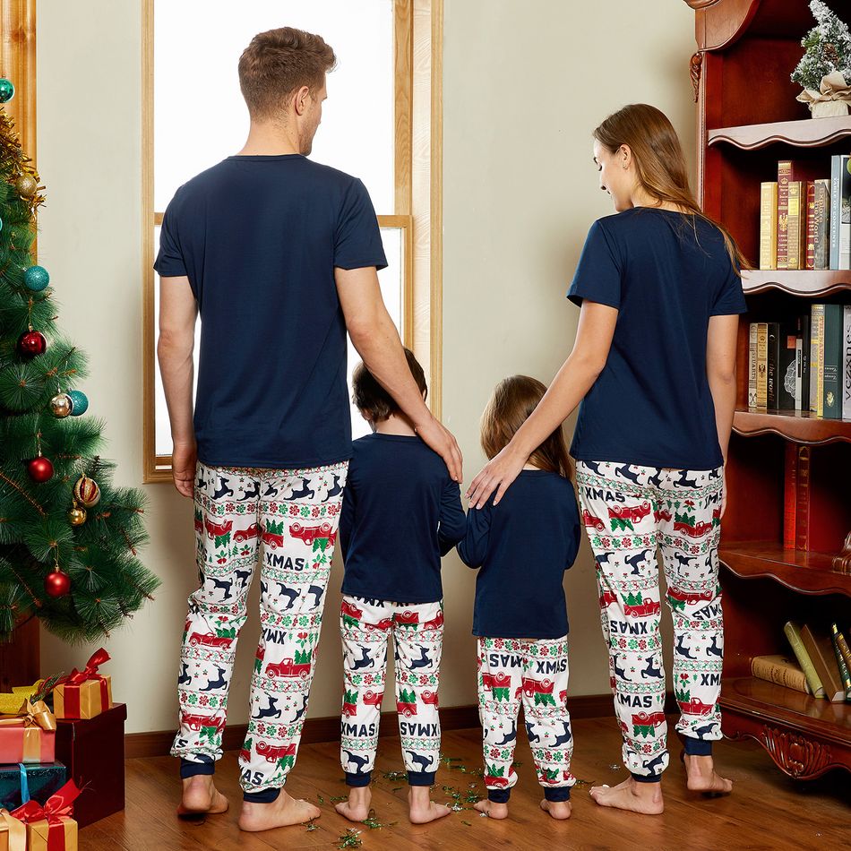 Christmas Letter Short-sleeve Top and Reindeer Pants Family Matching Pajamas Sets (Flame Resistant) Dark Blue big image 13