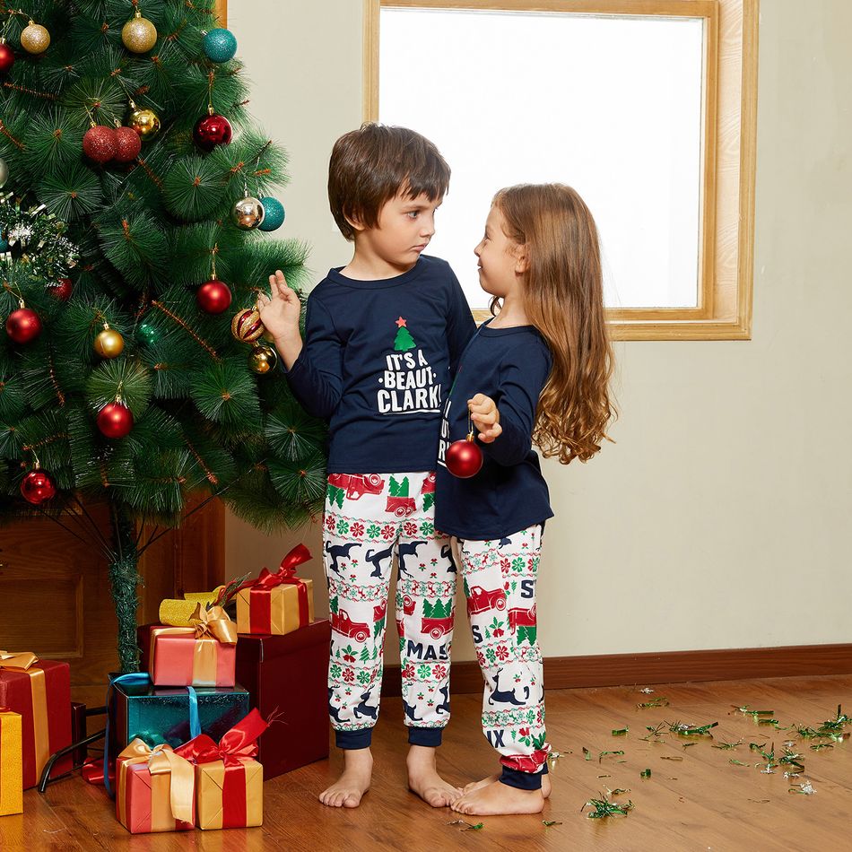 Christmas Letter Short-sleeve Top and Reindeer Pants Family Matching Pajamas Sets (Flame Resistant) Dark Blue big image 14