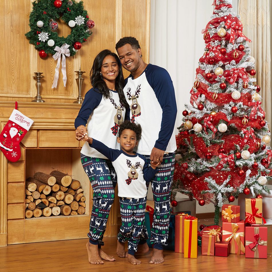 Christmas Reindeer Print Family Matching Pajamas Sets (Flame Resistant) Dark Blue