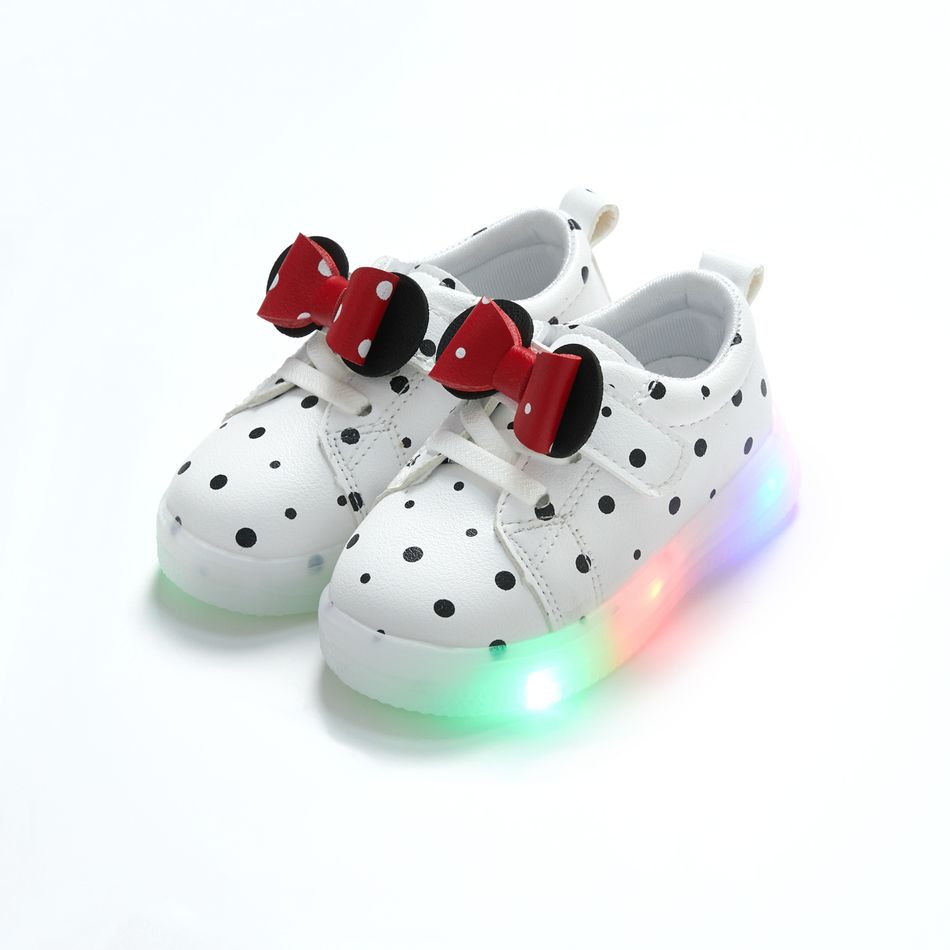 Toddler / Kid Polka Dots Bowknot LED Sport Shoes White