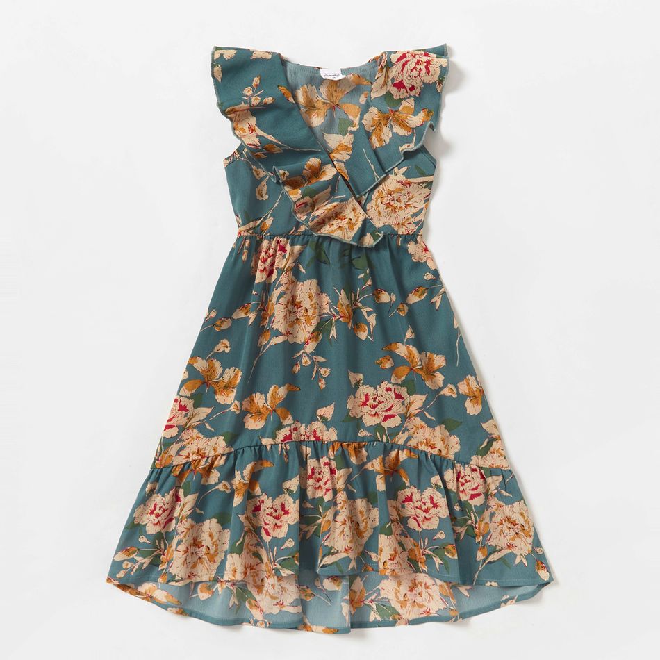 Floral Print Matching Vintage Midi Dresses Turquoise big image 11