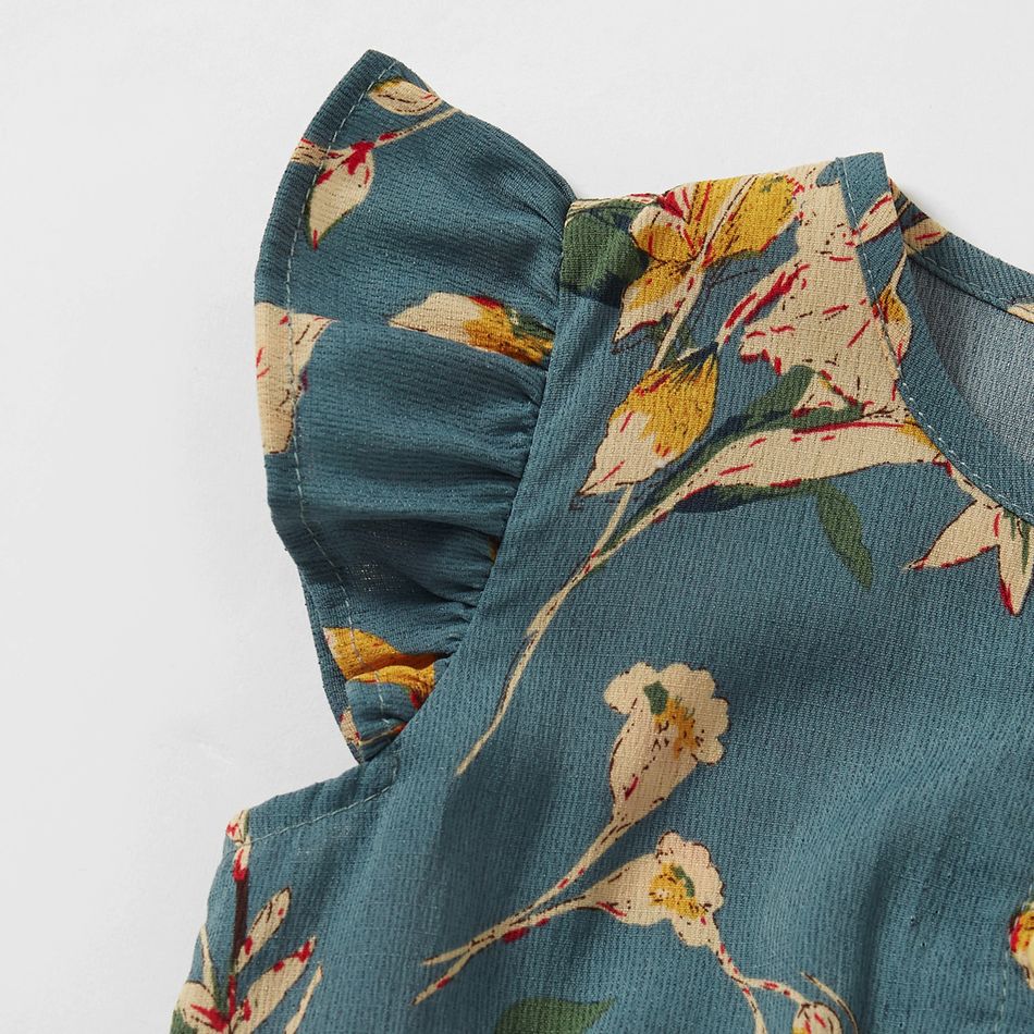 Floral Print Matching Vintage Midi Dresses Turquoise big image 14