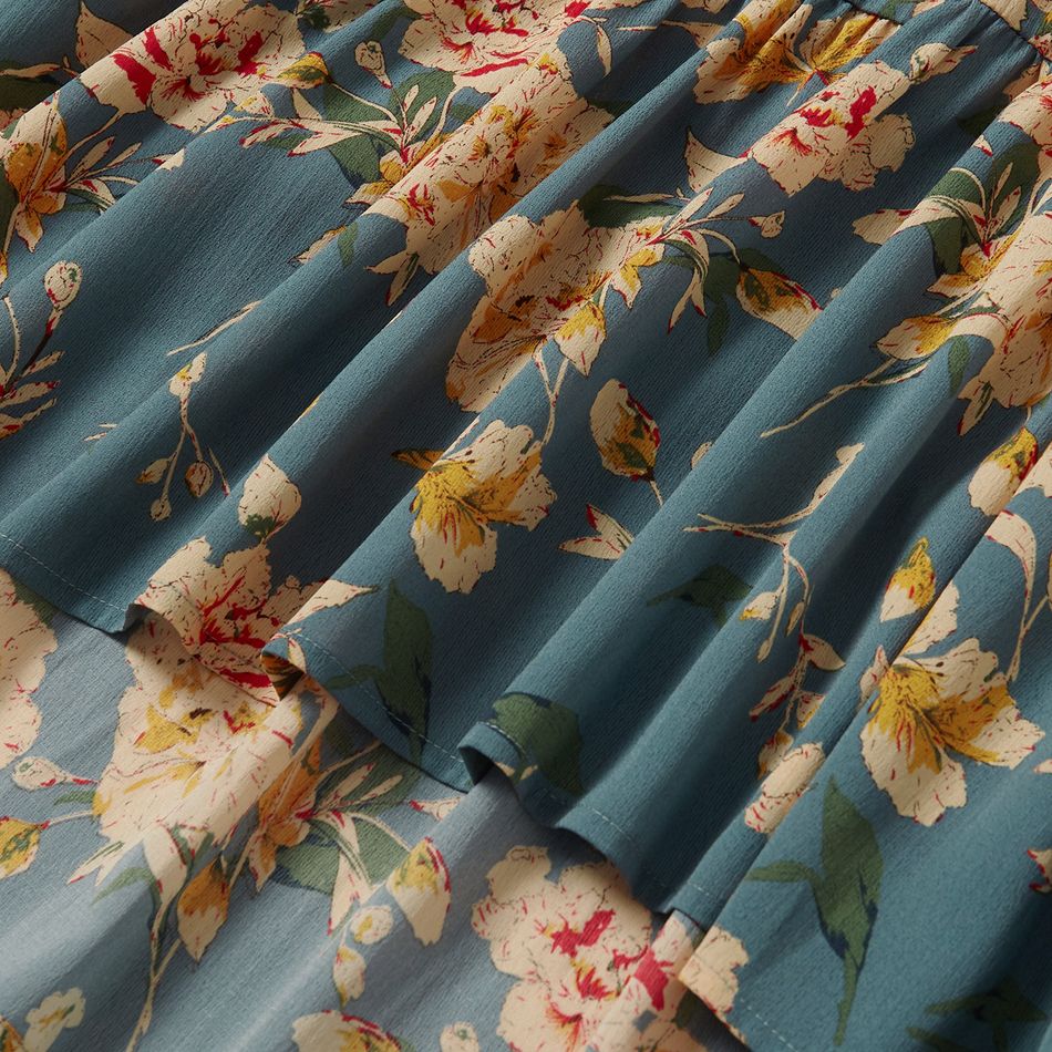 Floral Print Matching Vintage Midi Dresses Turquoise big image 15
