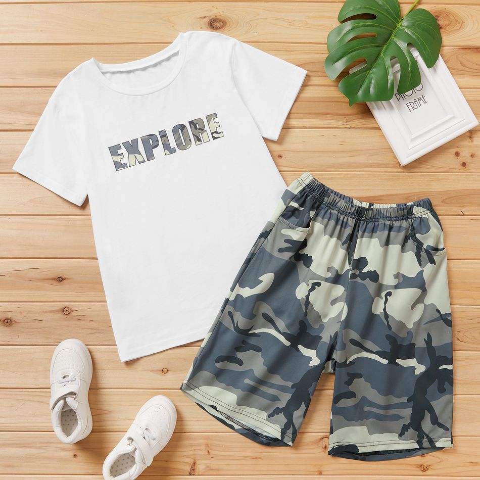 Fashionable Kid Boy Camouflage & Letter Print Casual Set Multi-color