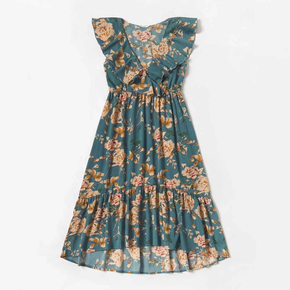 Floral Print Matching Vintage Midi Dresses Turquoise big image 10
