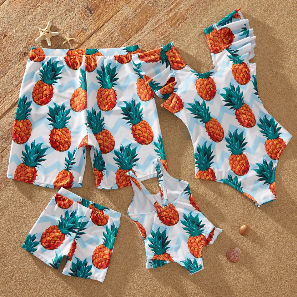 Pineapple Print Flutter-sleeve One-piece Family Matching Swimsuit Multi-color