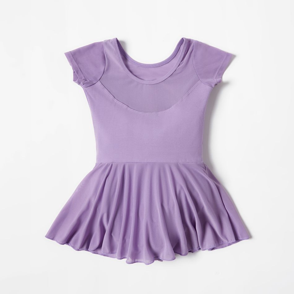 Basic Solid Color Net Splice Dance wear Dress for Girls Lavender