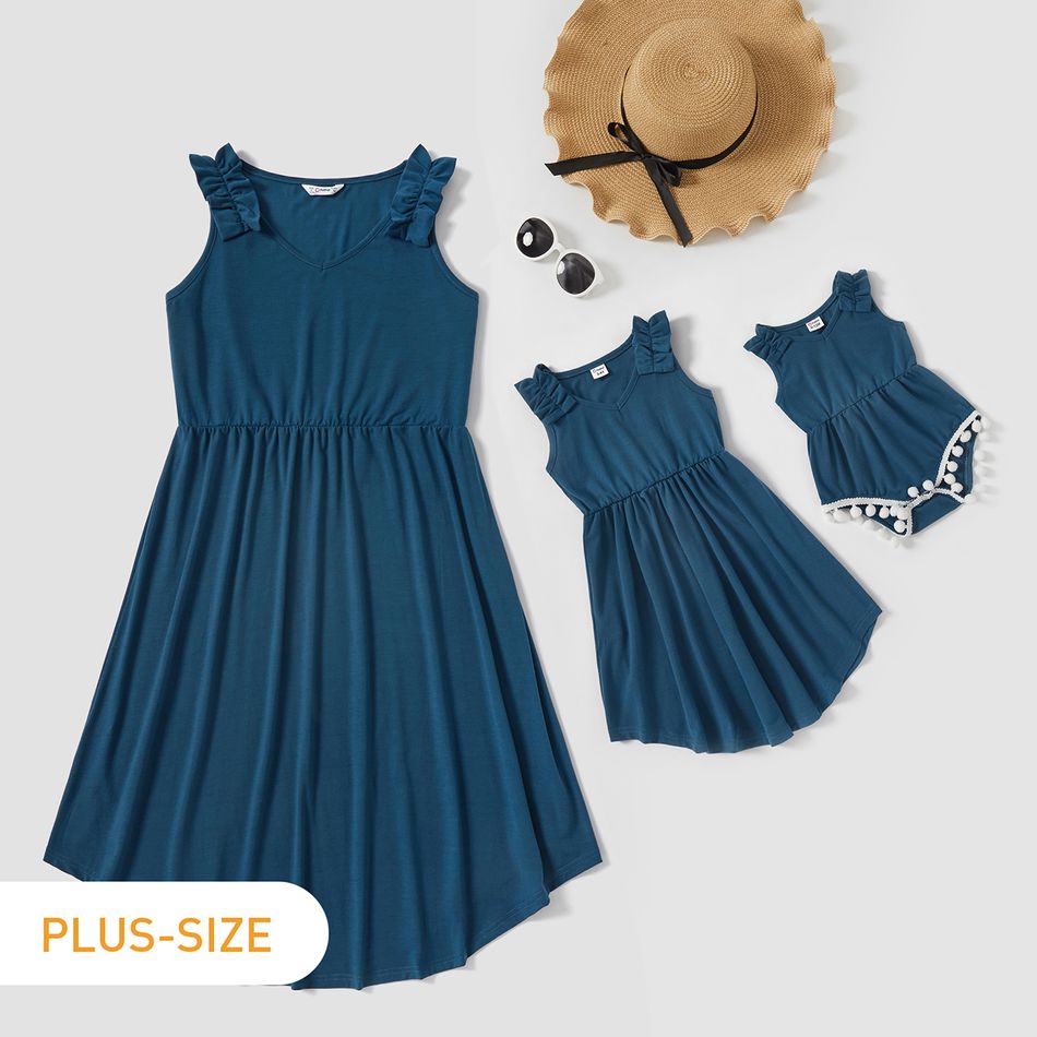 Solid Color Matching Navy Midi Tank Dresses Navy