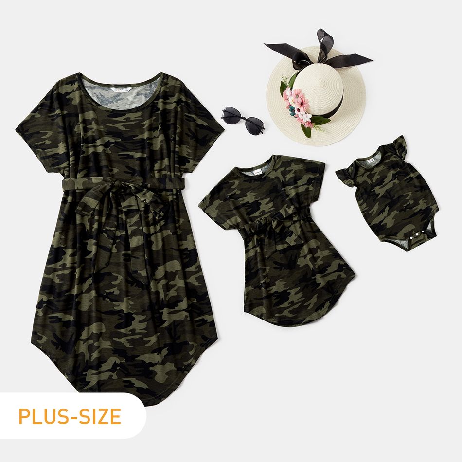 Camouflage Print Short-sleeve Matching Mini Dresses Army green