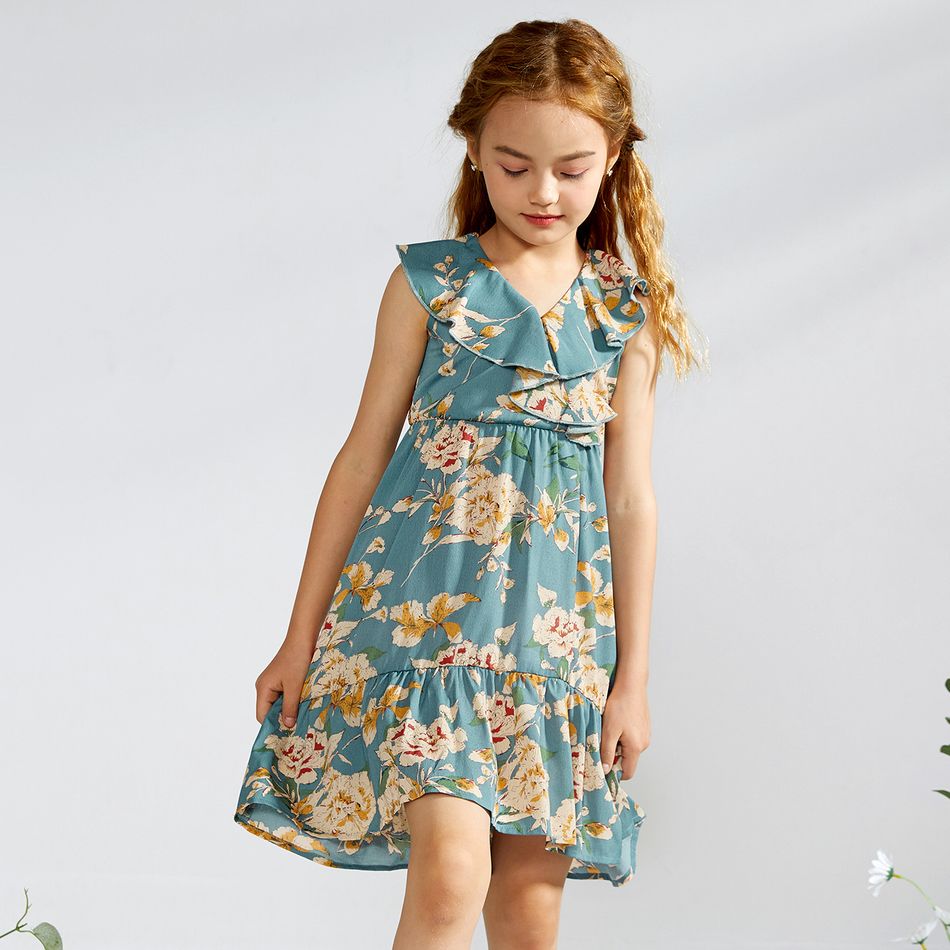 Floral Print Matching Vintage Midi Dresses Turquoise big image 8