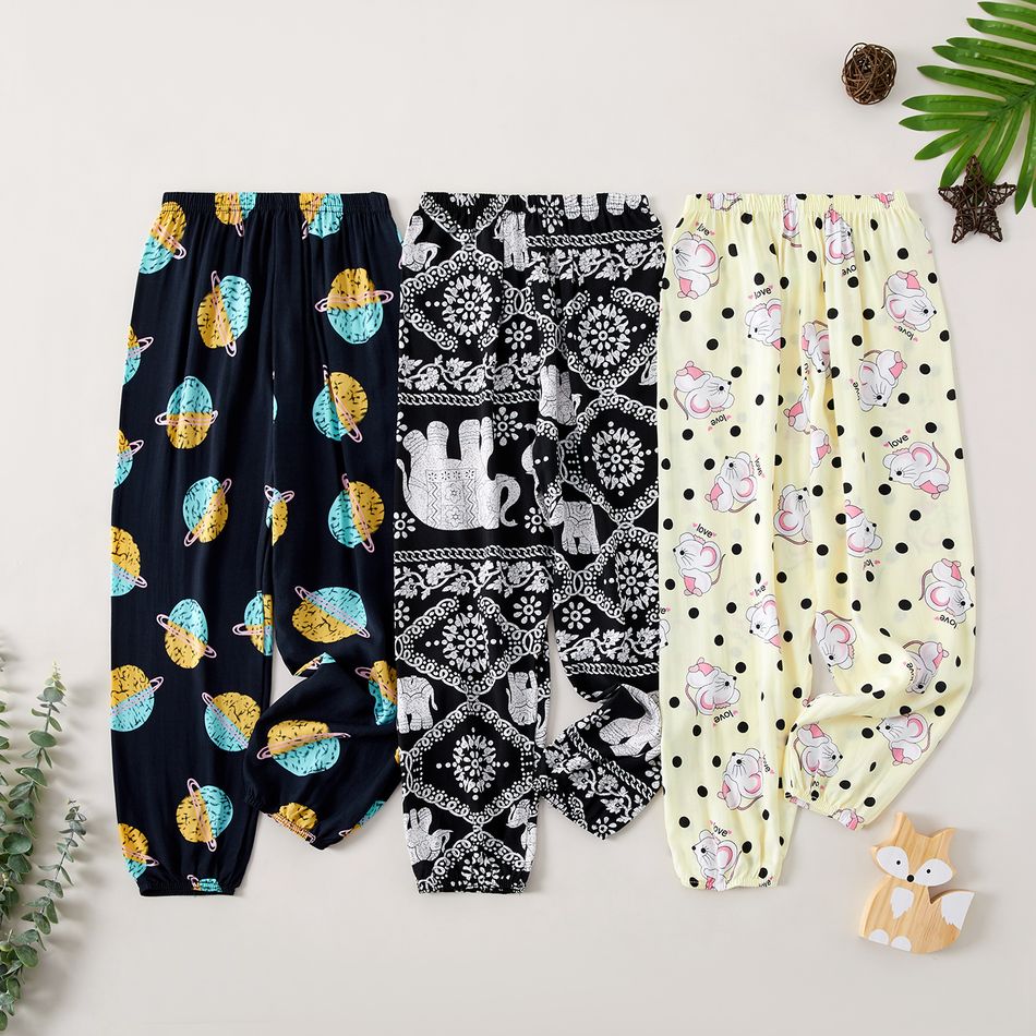 Kid Girl Spaceship/Floral & Elegant/Mouse & Polka dots Print Casual Pants Beige big image 2