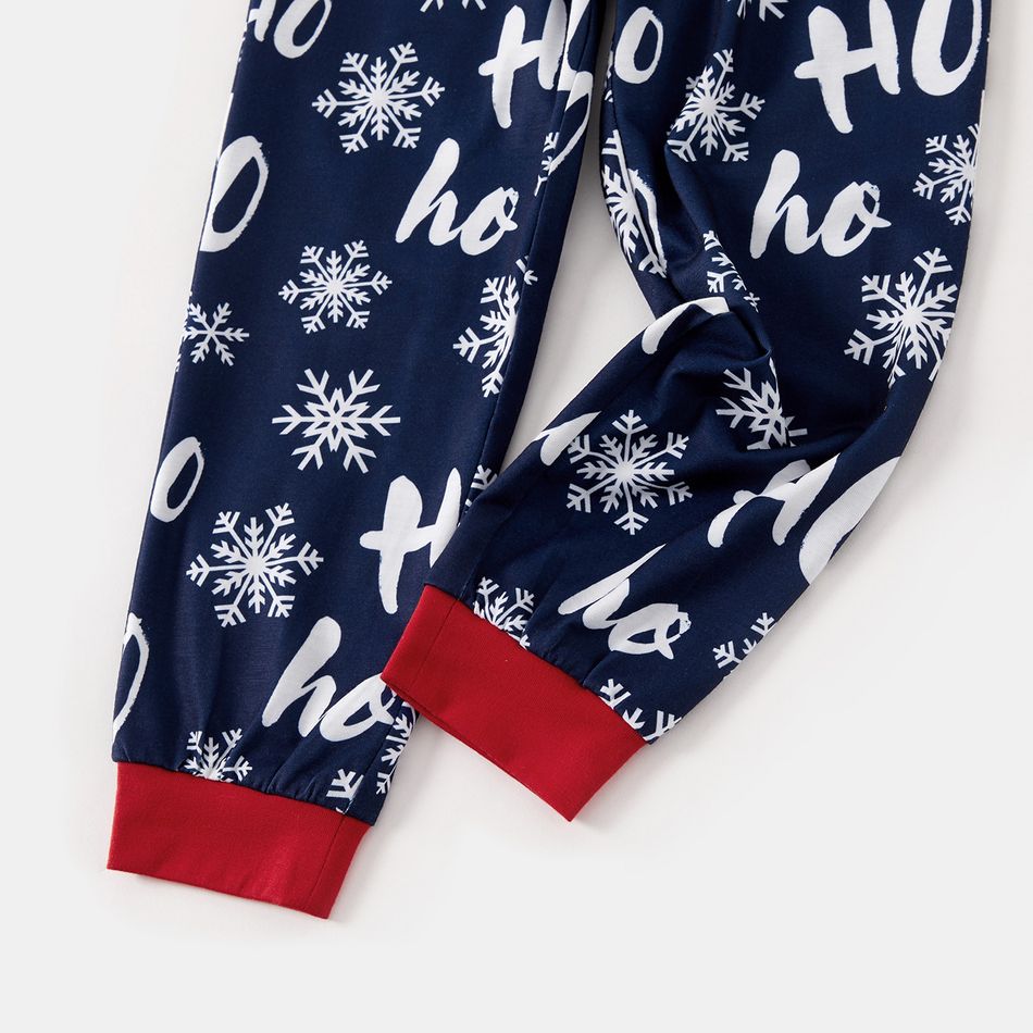 Christmas Santa and Snowflake Print Long-sleeve Family Matching Pajamas Set (Flame Resistant) Royal Blue big image 7