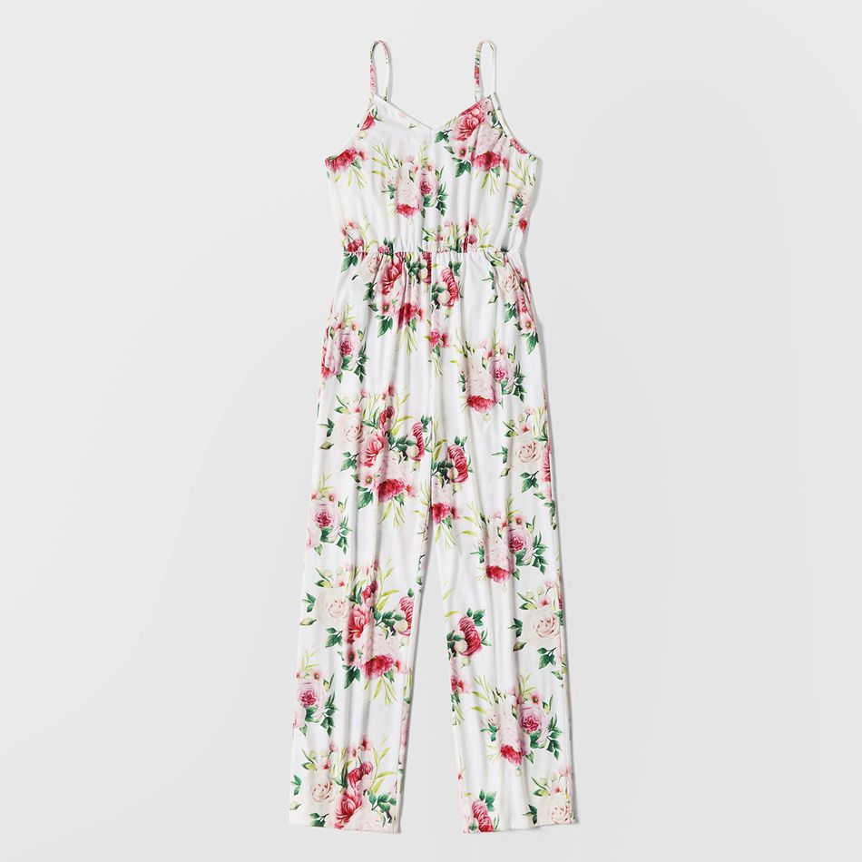 Floral Print V Neck Sleeveless Spaghetti Strap Cami Jumpsuit for Mom and Me Light Pink big image 2