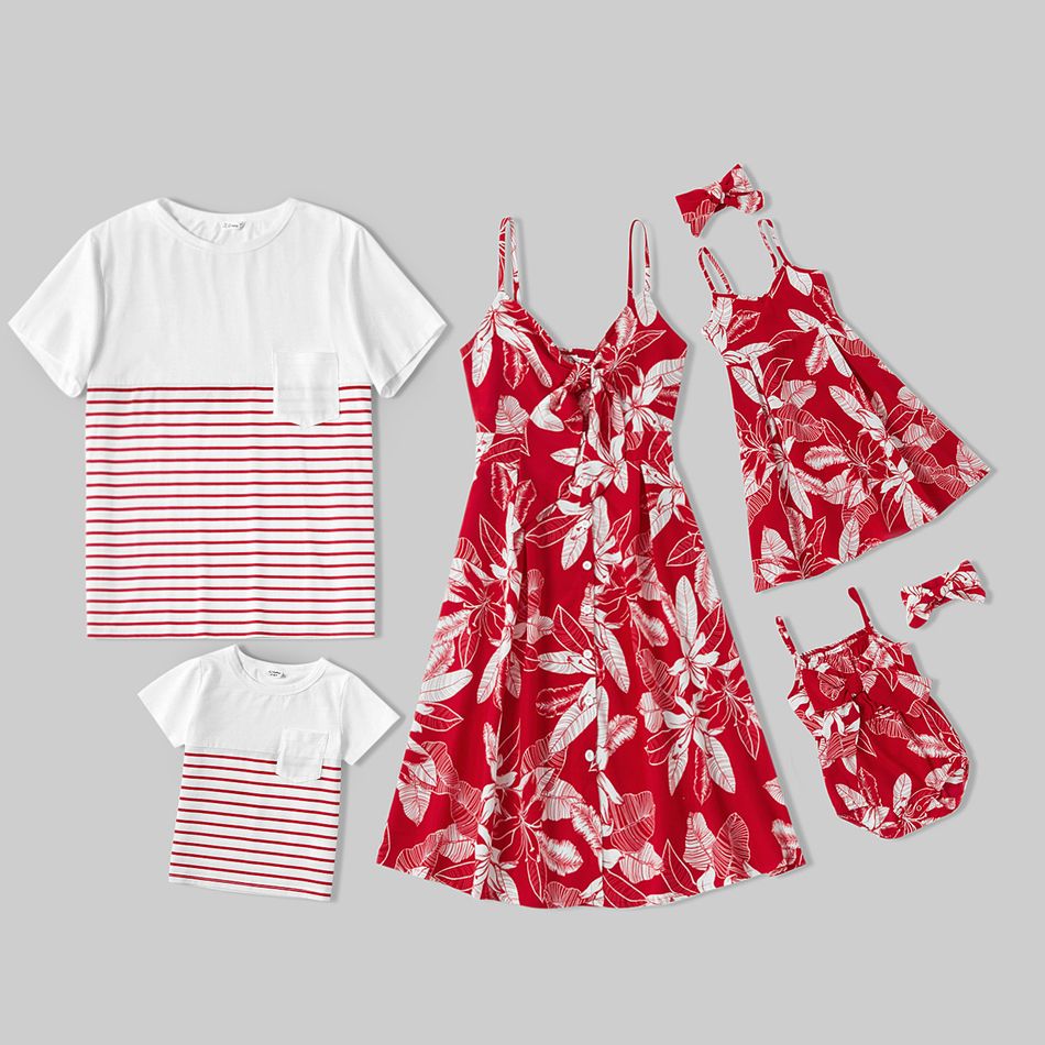 Mosaic Leaves and Stripe Family Matching Red and White Sets Red