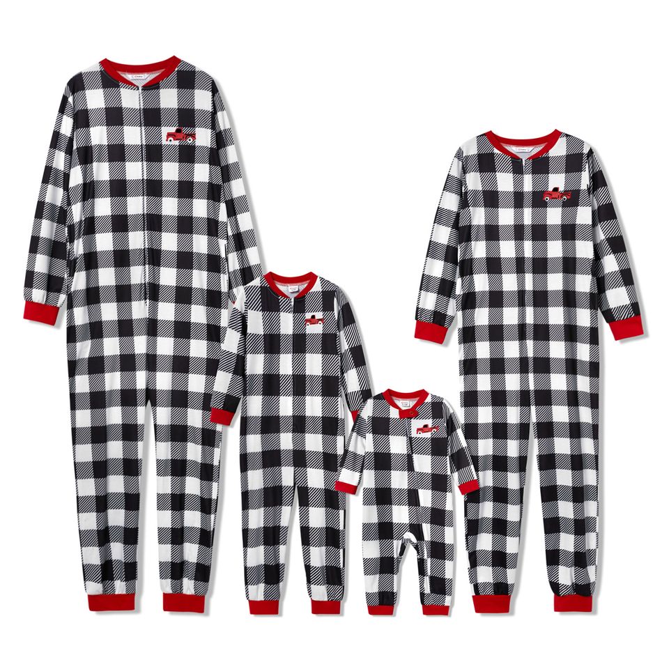 Family Matching Plaid Christmas Onesies Pajamas(Flame resistant) Color block big image 1