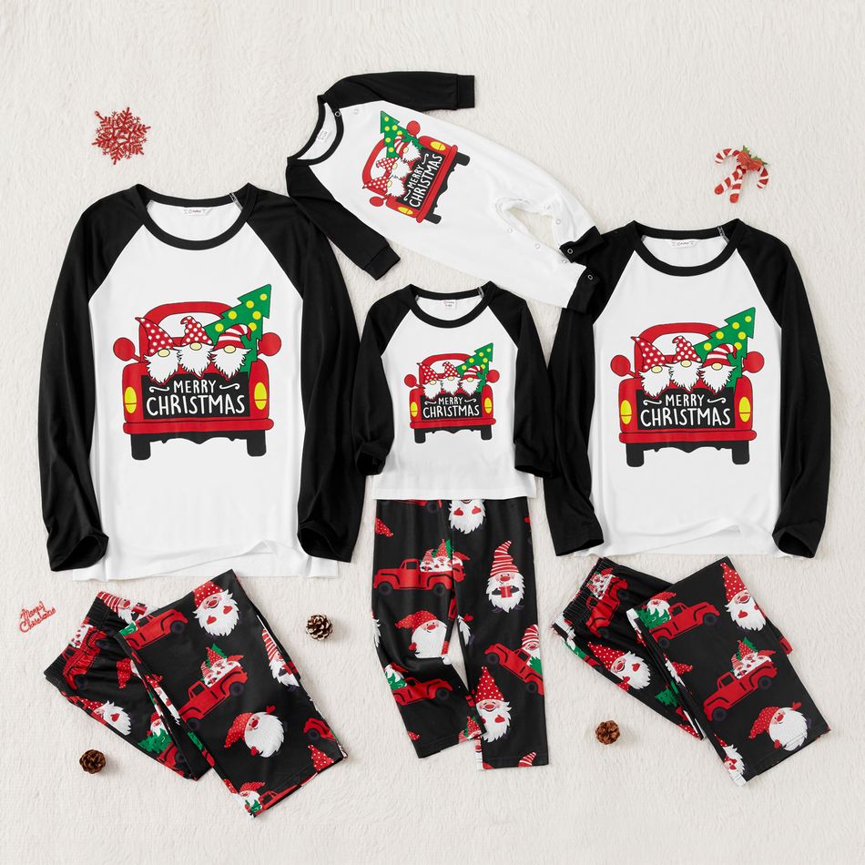 Family Matching Christmas Santa and Car Print Long-sleeve Pajamas Set(Flame Resistant) Black/White/Red