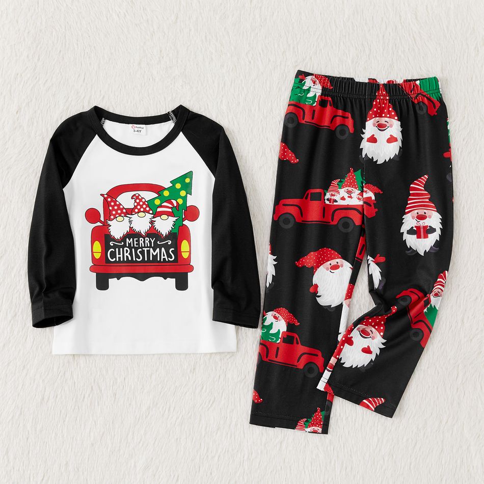 Family Matching Christmas Santa and Car Print Long-sleeve Pajamas Set(Flame Resistant) Black/White/Red big image 12