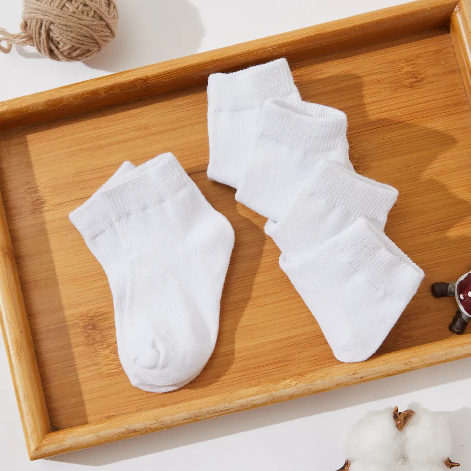 5-pairs Baby / Toddler / Kid Solid Socks White