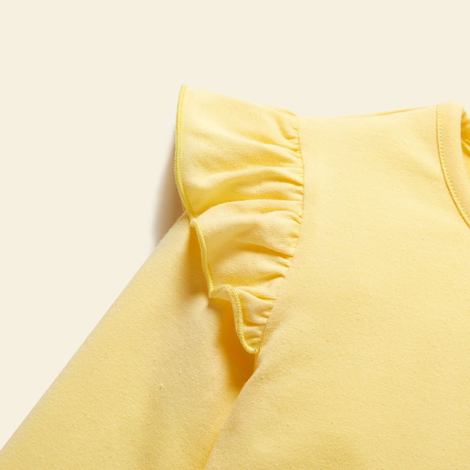 Toddler Girl Wings Print Ruffled Short-sleeve Pale Yellow Cotton Tee Pale Yellow big image 4
