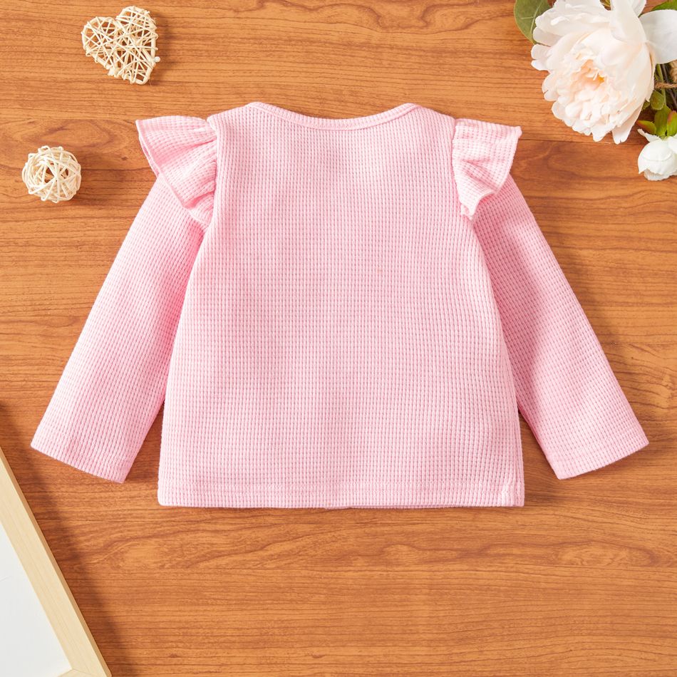 Baby Girl Solid Ruffle Long-sleeve Button Down Top Pink big image 5
