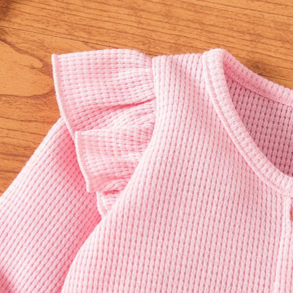 Baby Girl Solid Ruffle Long-sleeve Button Down Top Pink big image 2