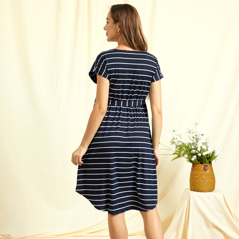 Vestido de amamentação de manga curta Amamentação Clássico Estampado completo Riscas Malha Saia até ao joelho Azul Escuro big image 10