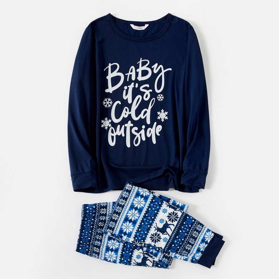Mosaic Family Matching Letter Top Reindeer Pants Christmas Pajamas Sets (Flame Resistant) Deep Blue big image 2