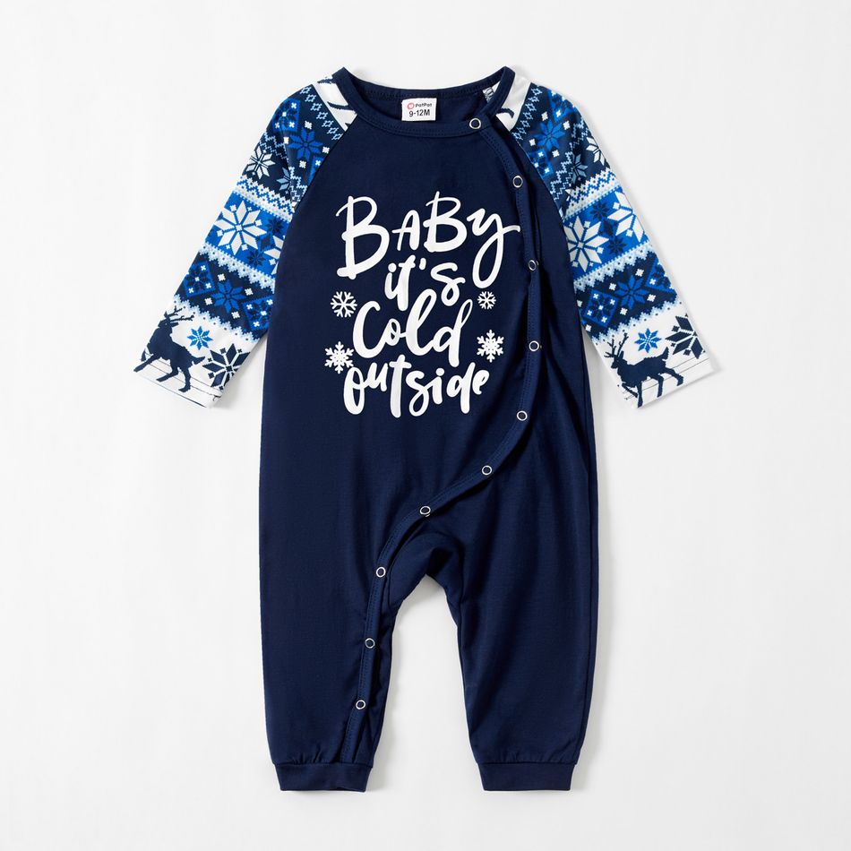 Mosaic Family Matching Letter Top Reindeer Pants Christmas Pajamas Sets (Flame Resistant) Deep Blue big image 5